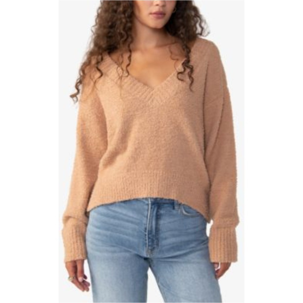 Sanctuary V-Neck Pullover Sweater Fuzzy Knit Soft Cozy Maple‎ XXS NWT $79